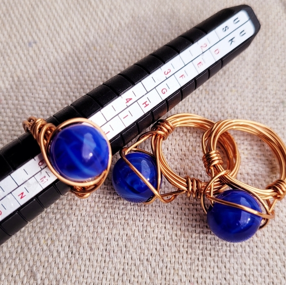 HANDMADE Boho Rings Lot Copper Gold Rose & Silver Wire Wrapped Glass Beads - Picture 10 of 14